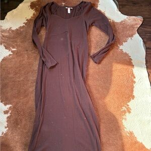 Brown Long Sleeve Ribbed Maxi Dress - Women